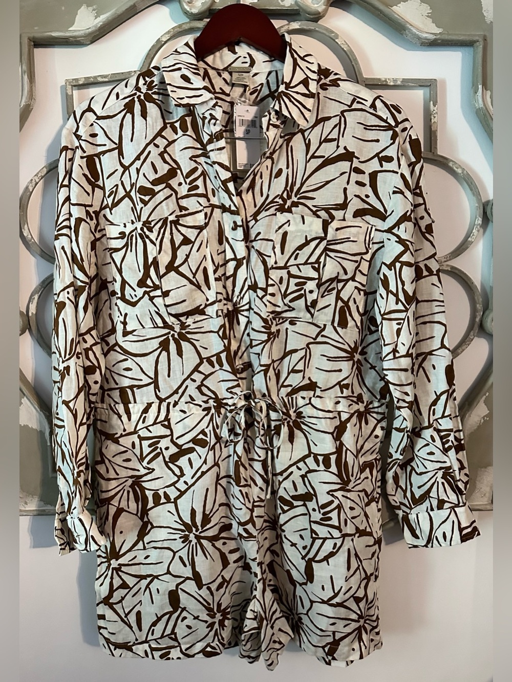 NWT Tropical Print Linen Romper by Magaschoni Size SP